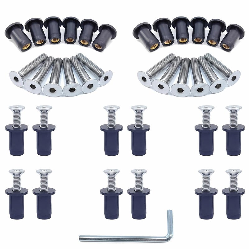 MAYEHAY 24 Pairs of Long M5 Neoprene Well Nuts M5 x 25mm Stainless Steel Hex Socket Bolts Well Nuts Kit for Kayak Motorcycle Windscreen Accessories,Neoprene nut Contains Brass Nuts Copper nut - Image 1